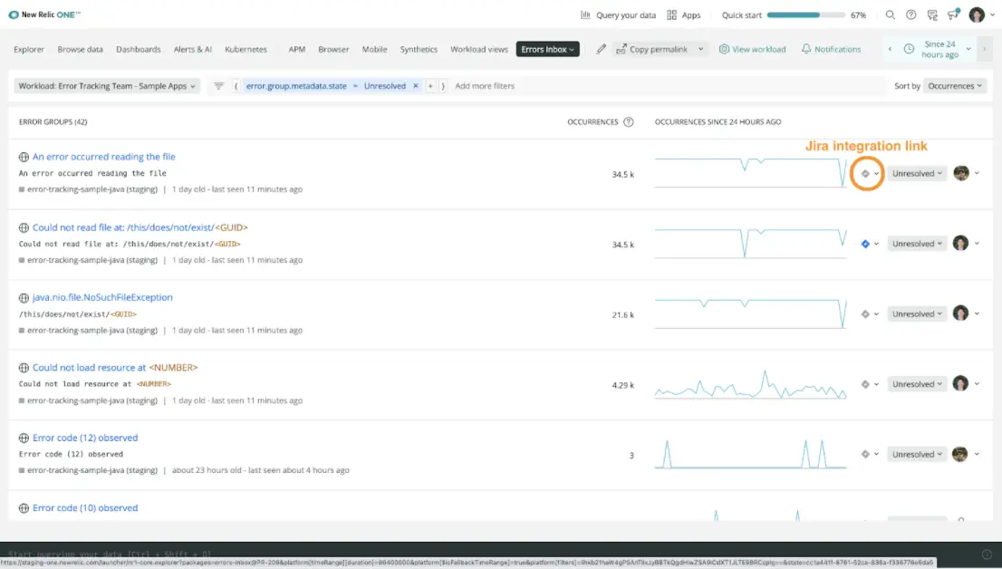 A screenshot showing the New Relic Jira integration A screenshot showing the New Relic Jira integration
