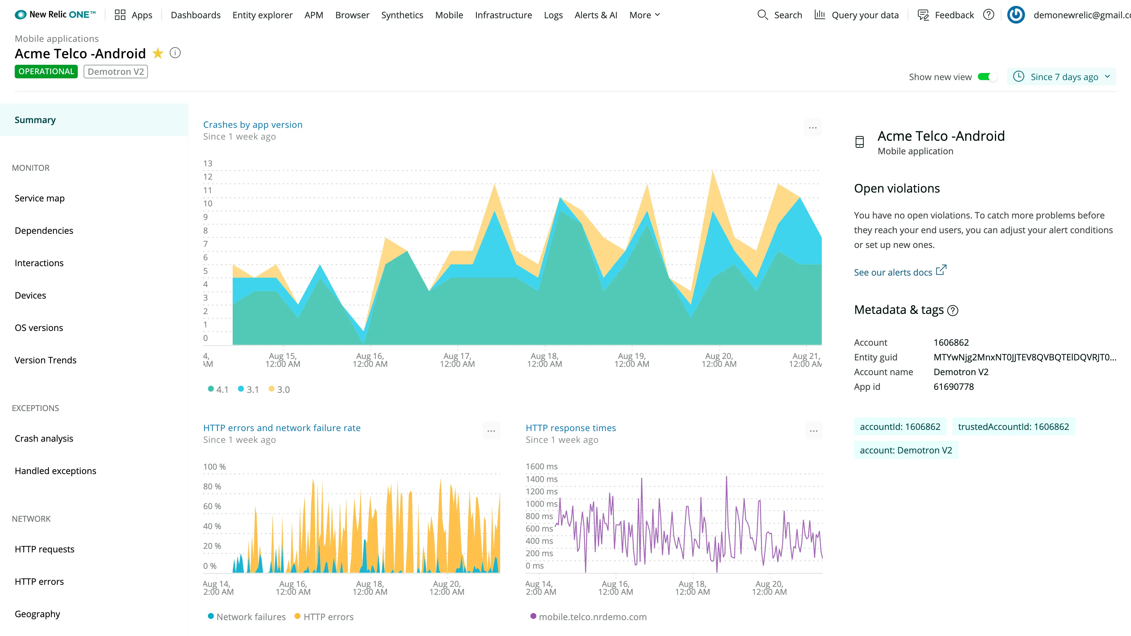 New Relic One mobile summary New Relic One mobile summary