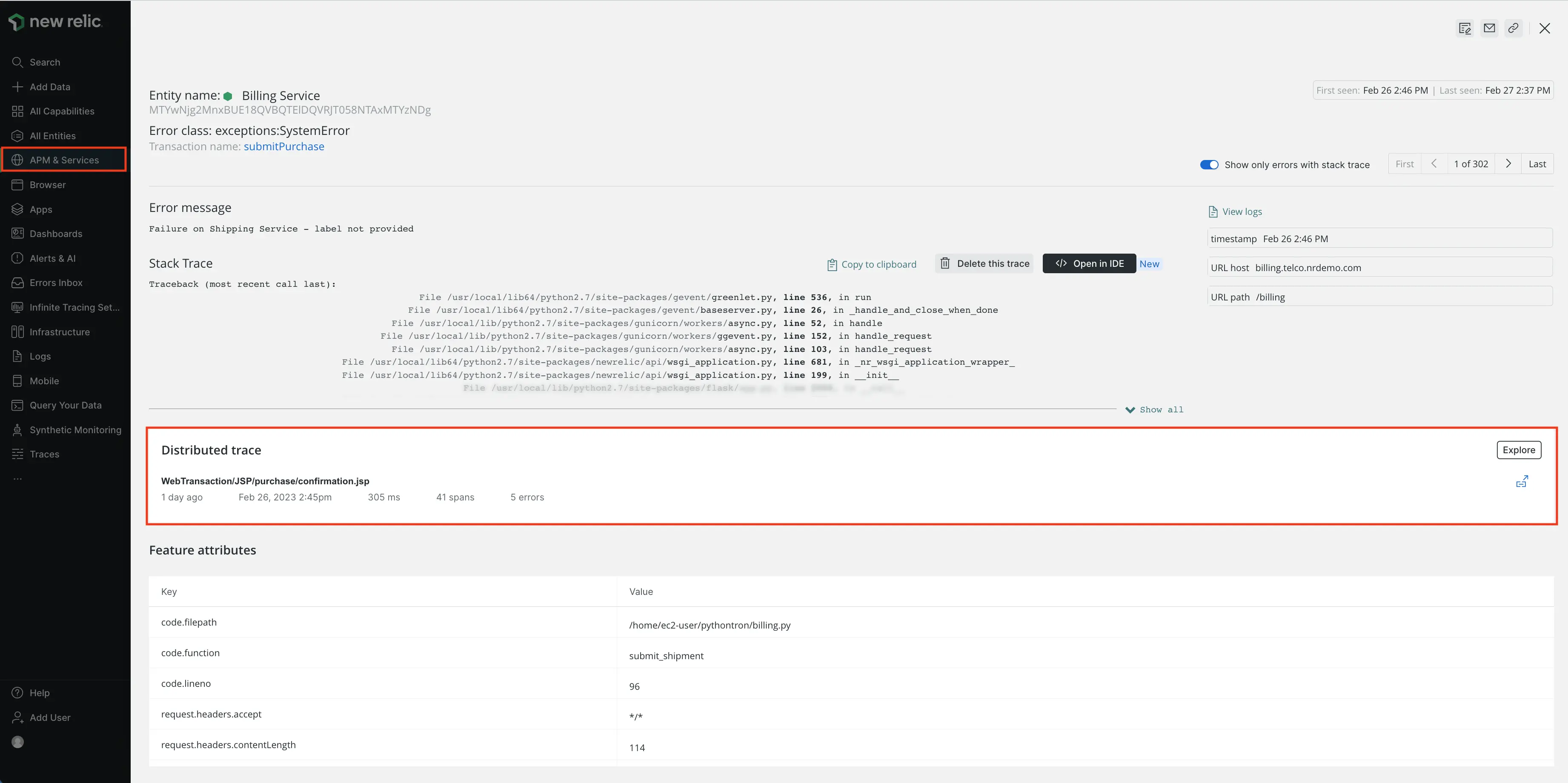 APM errors - traces in context In the APM errors page, click error group