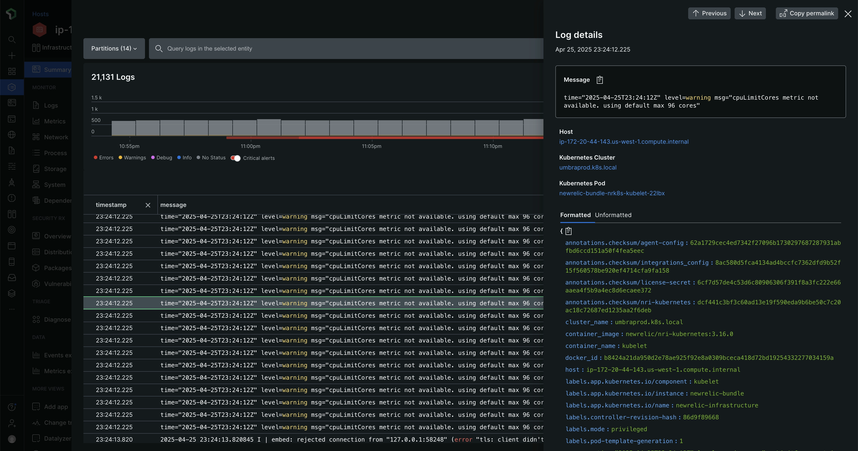 Log details in APM UI Screenshot of Log details in APM UI