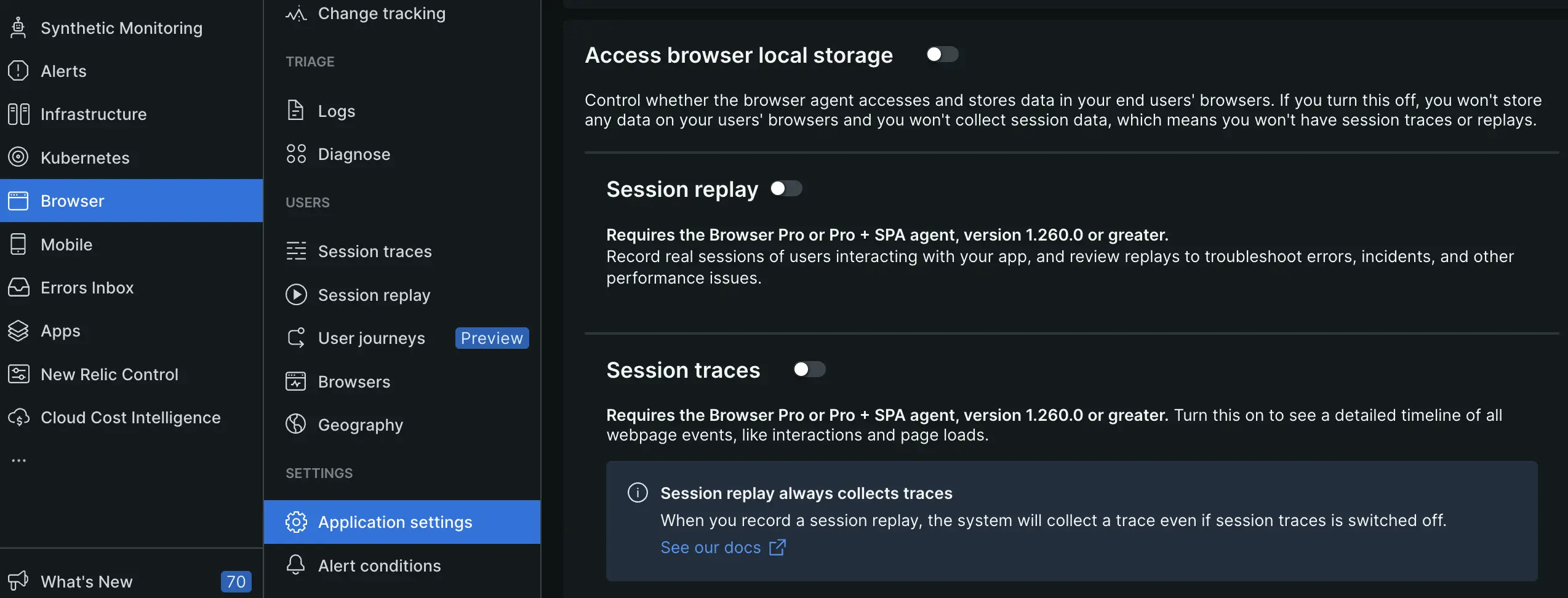 Image of the Access browser local storage toggle deactivated in browser application settings Image of the Access browser local storage toggle deactivated in browser application settings