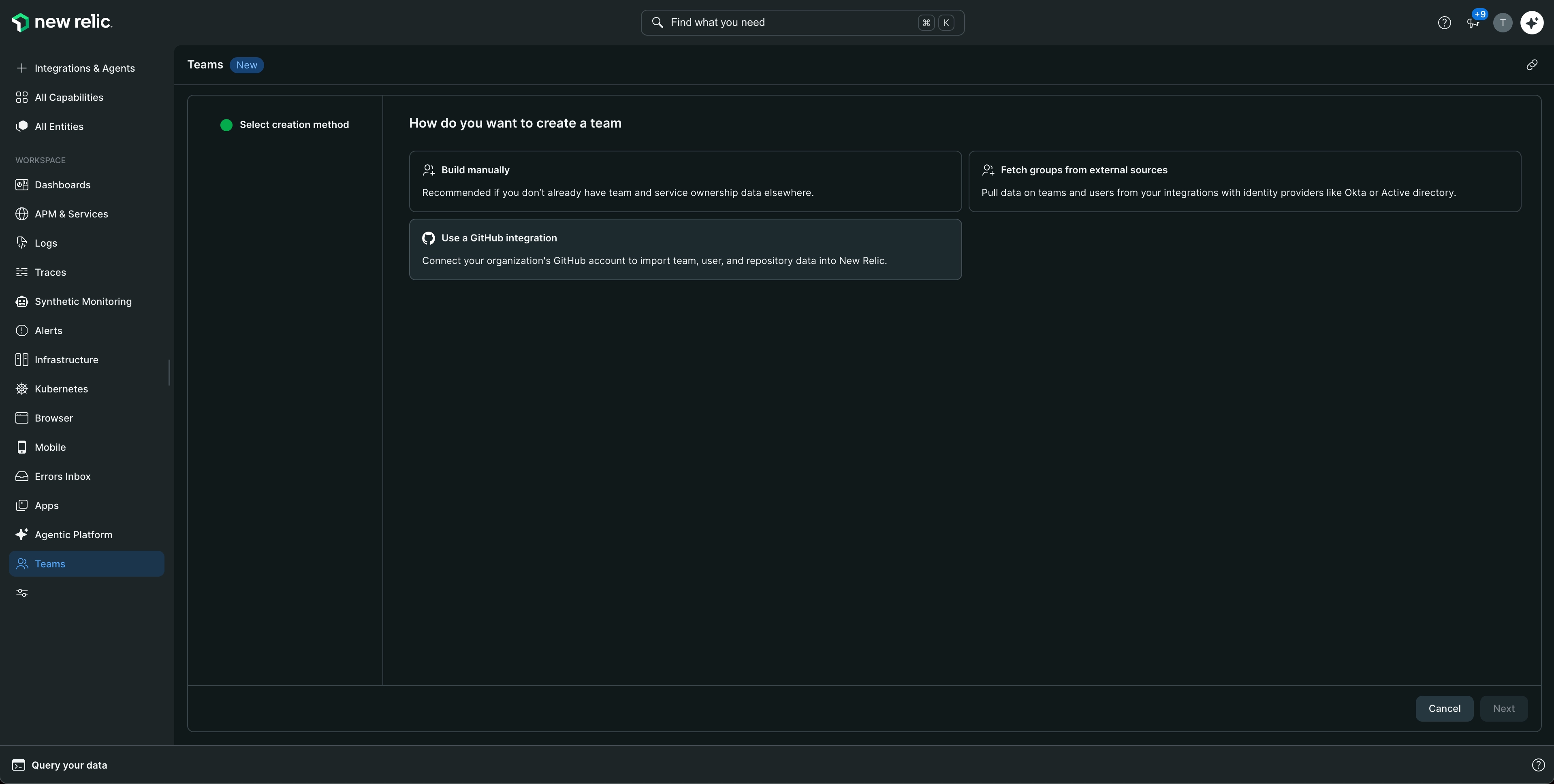 Screenshot showing the GitHub option Screenshot showing the GitHub option
