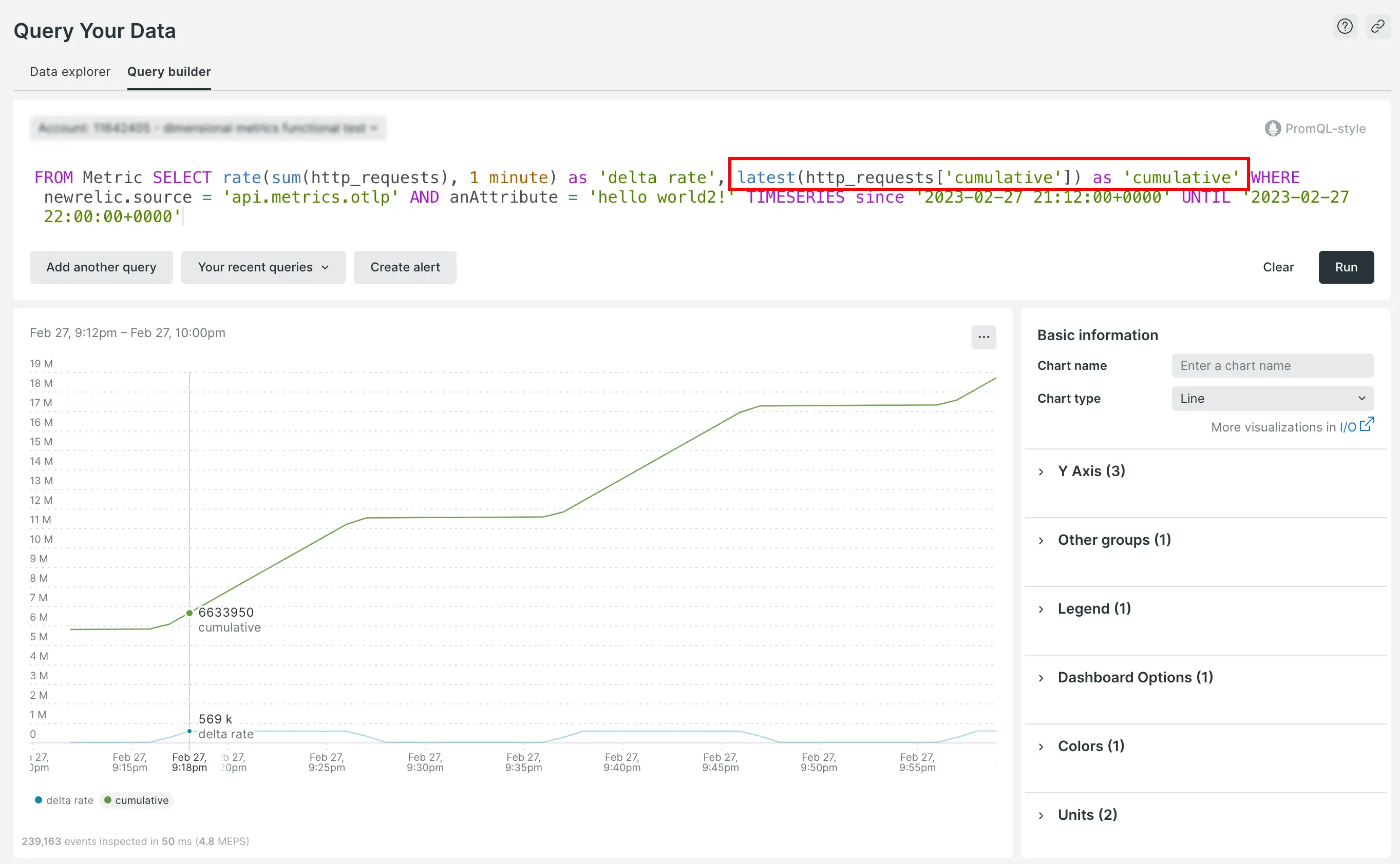 Image showing how to query cumulative metrics "View how to query cumulative metrics"