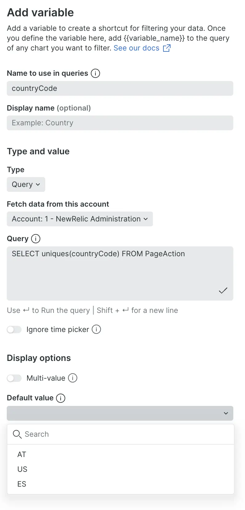 A screenshot showing the variable form