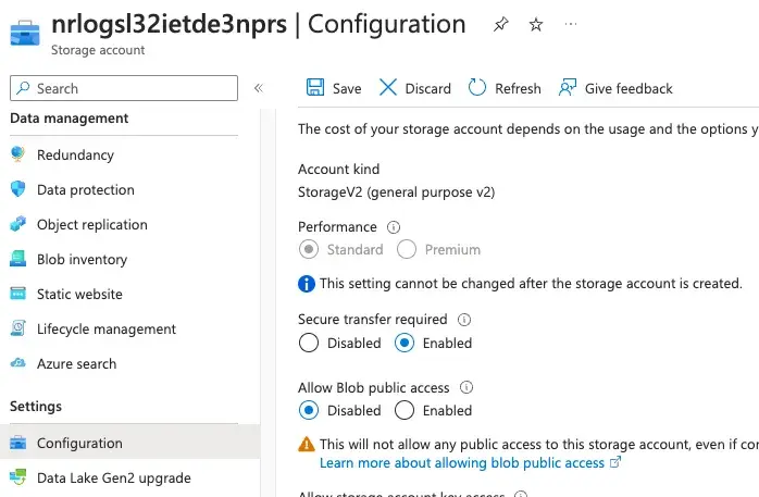Disabling public access to the blobs/containers in the Storage account Disabling public access to the blobs/containers in the Storage account