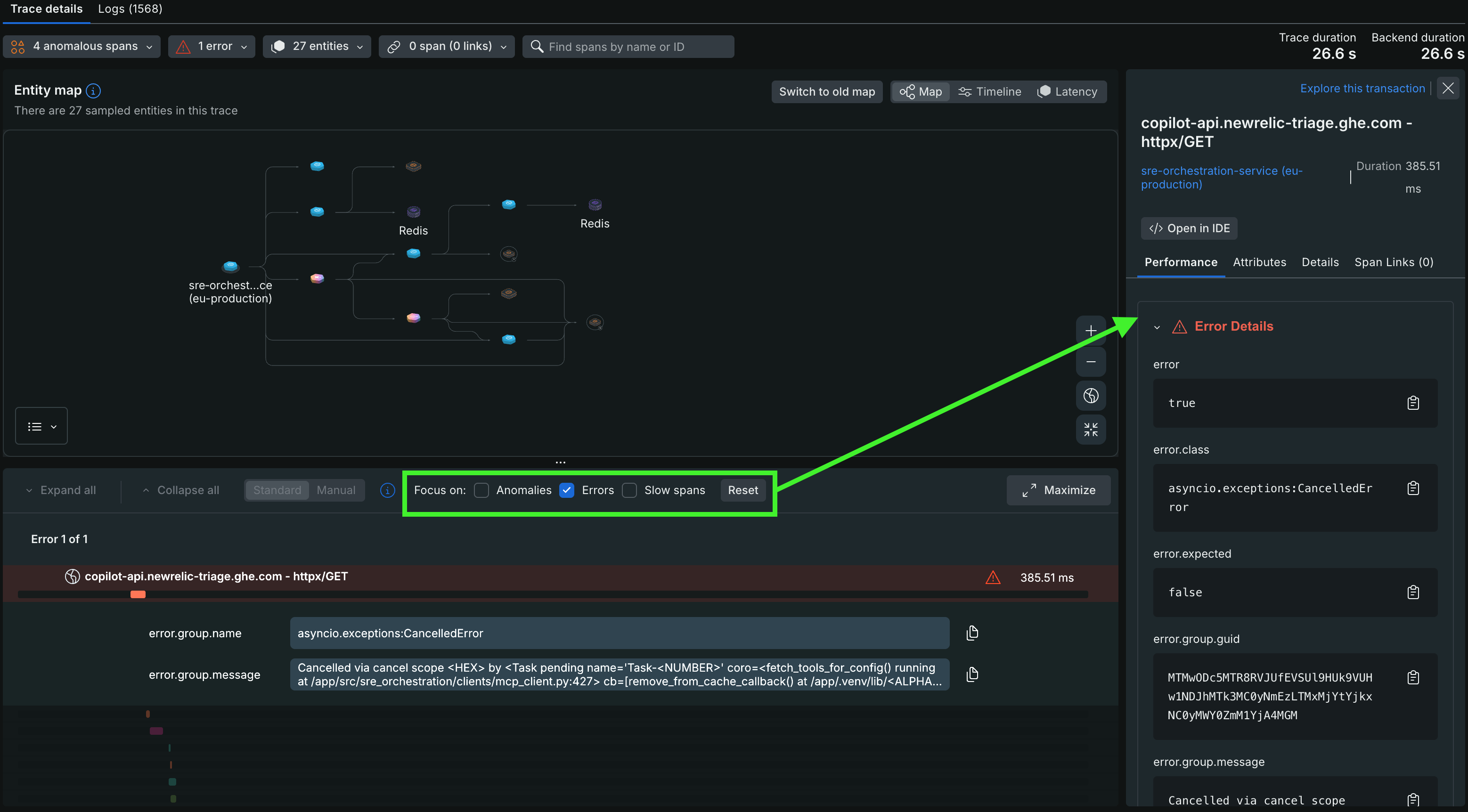 Screenshot showing the color coding of focus on