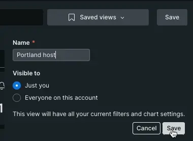 Create the view for external teams A screenshot showing the steps to take in the UI to create and save a particular view.