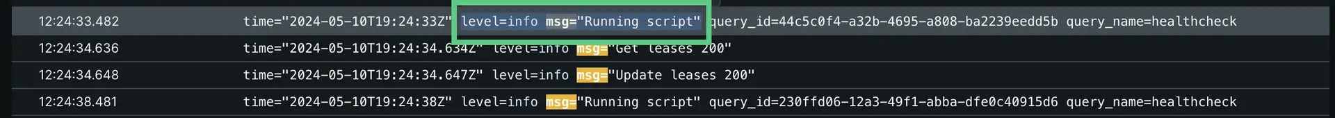 Screenshot showing a highlighted section of a log Screenshot showing a highlighted section of a log
