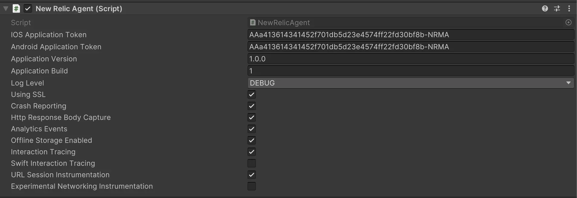 Unity editor Screenshot of the Unity editor to configure settings