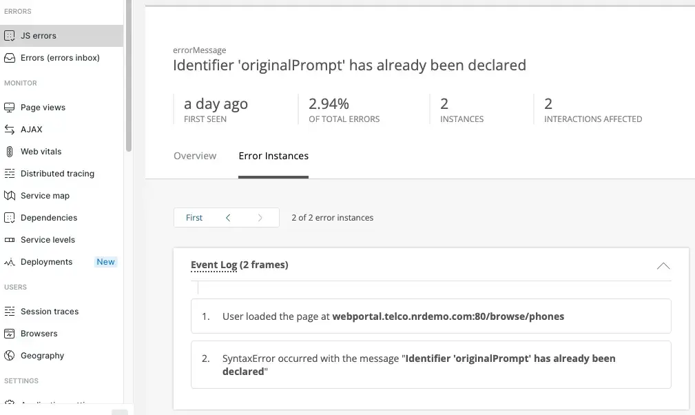 Browser JavaScript Error Logs Browser JavaScript Error Logs