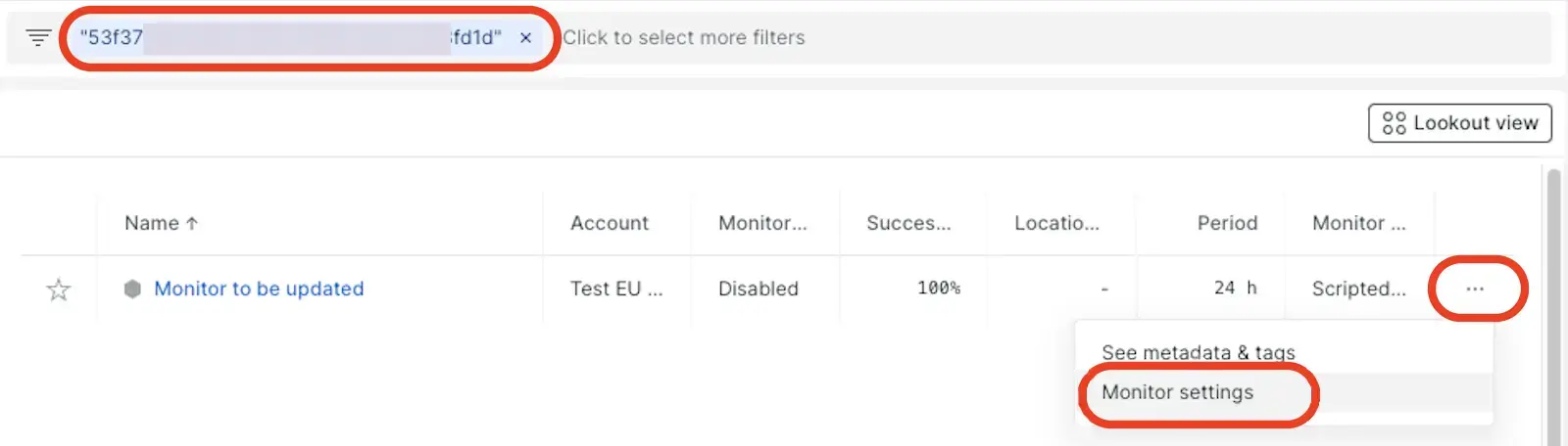 Screenshot of locating a specific monitor by ID Screenshot of locating a specific monitor by ID