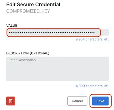 Screenshot of secure credential editing/config screen Screenshot of secure credential editing/config screen