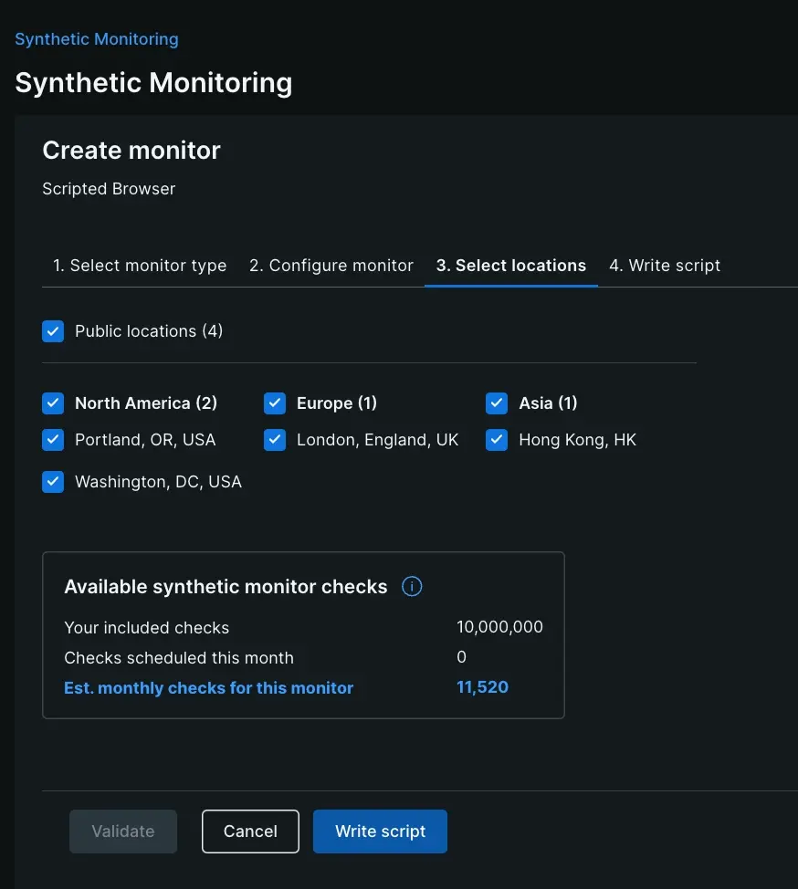 Create monitor - select locations Create monitor - select locations