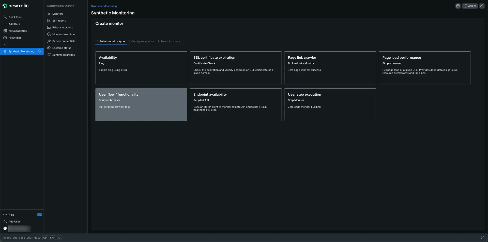 Create monitor - User flow / functionality Create monitor - User flow / functionality