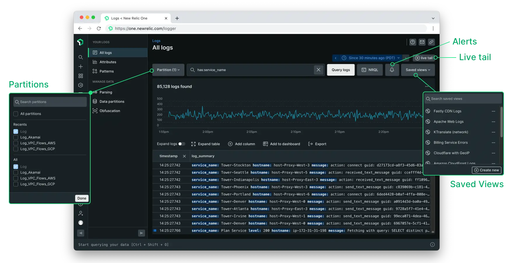 A screenshot that shows changes to the Logs UI Logs UI Design Updates