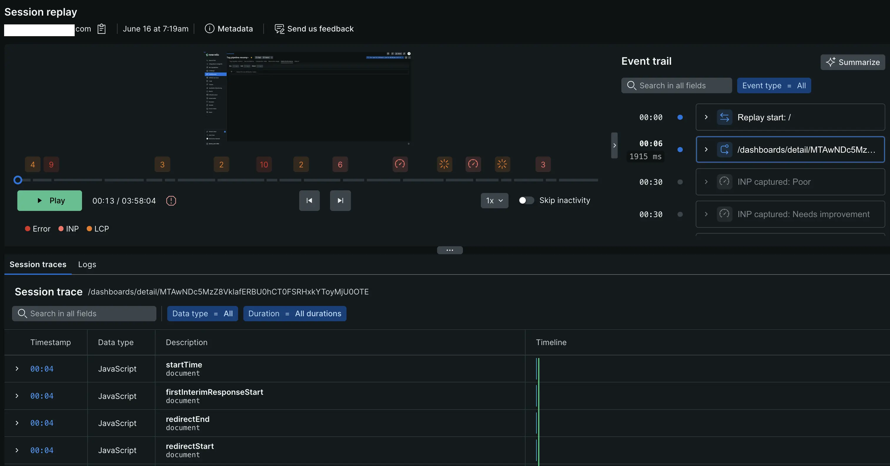 Image of the enhanced session replay player